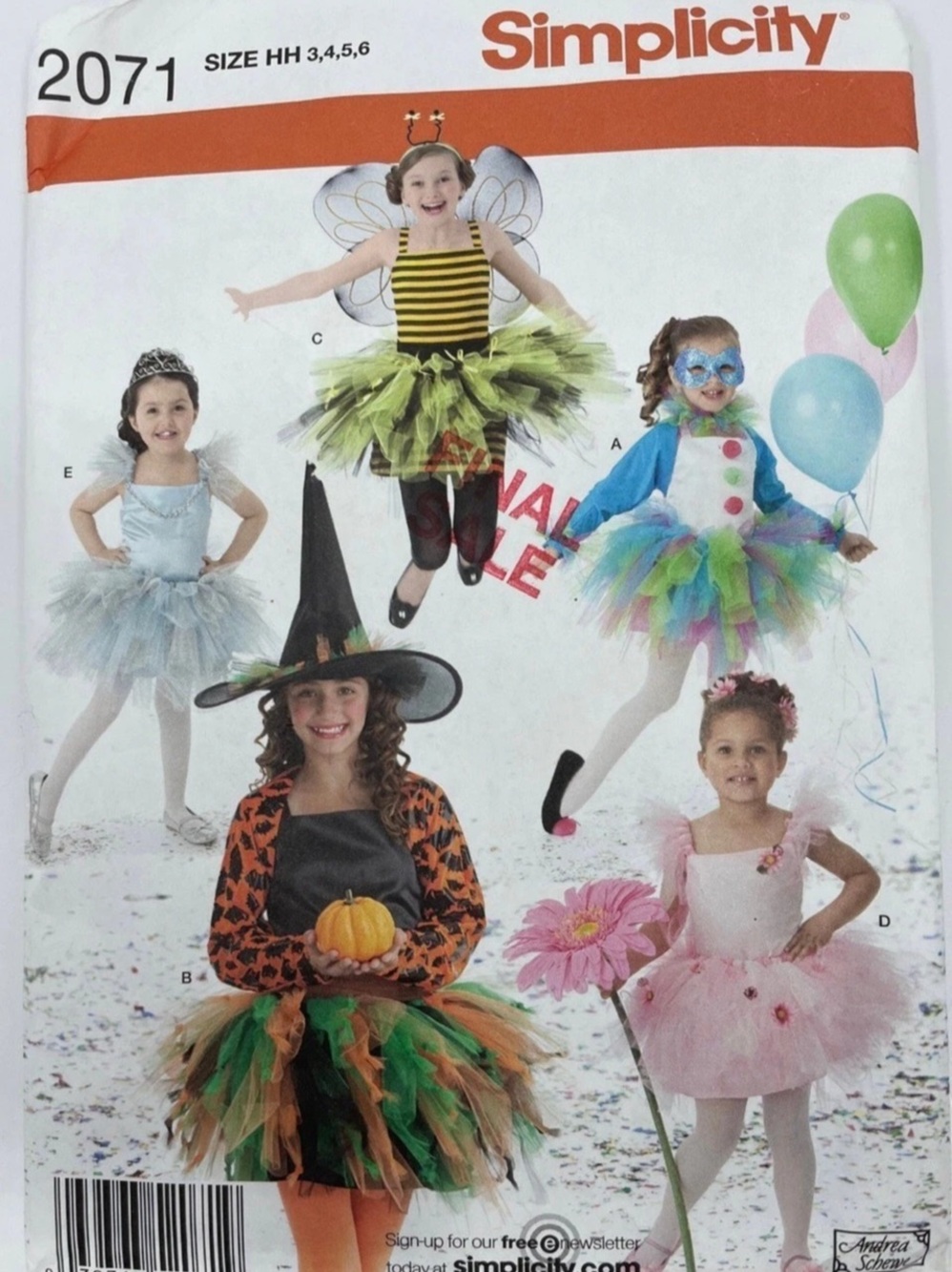 Child's & Girls' Costume Sewing Pattern Uncut Simplicity 2071 Sizes 3 - 6